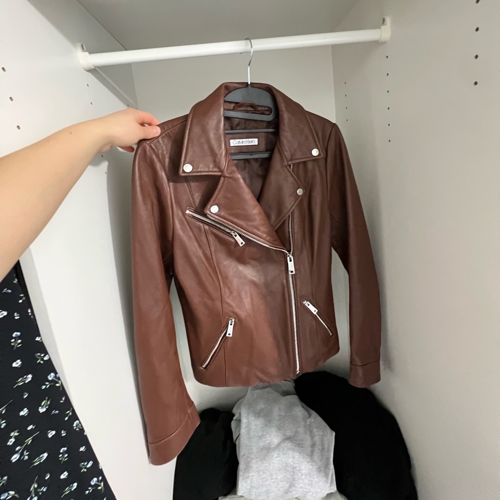 Brown Leather coats women’s Calvin Klein